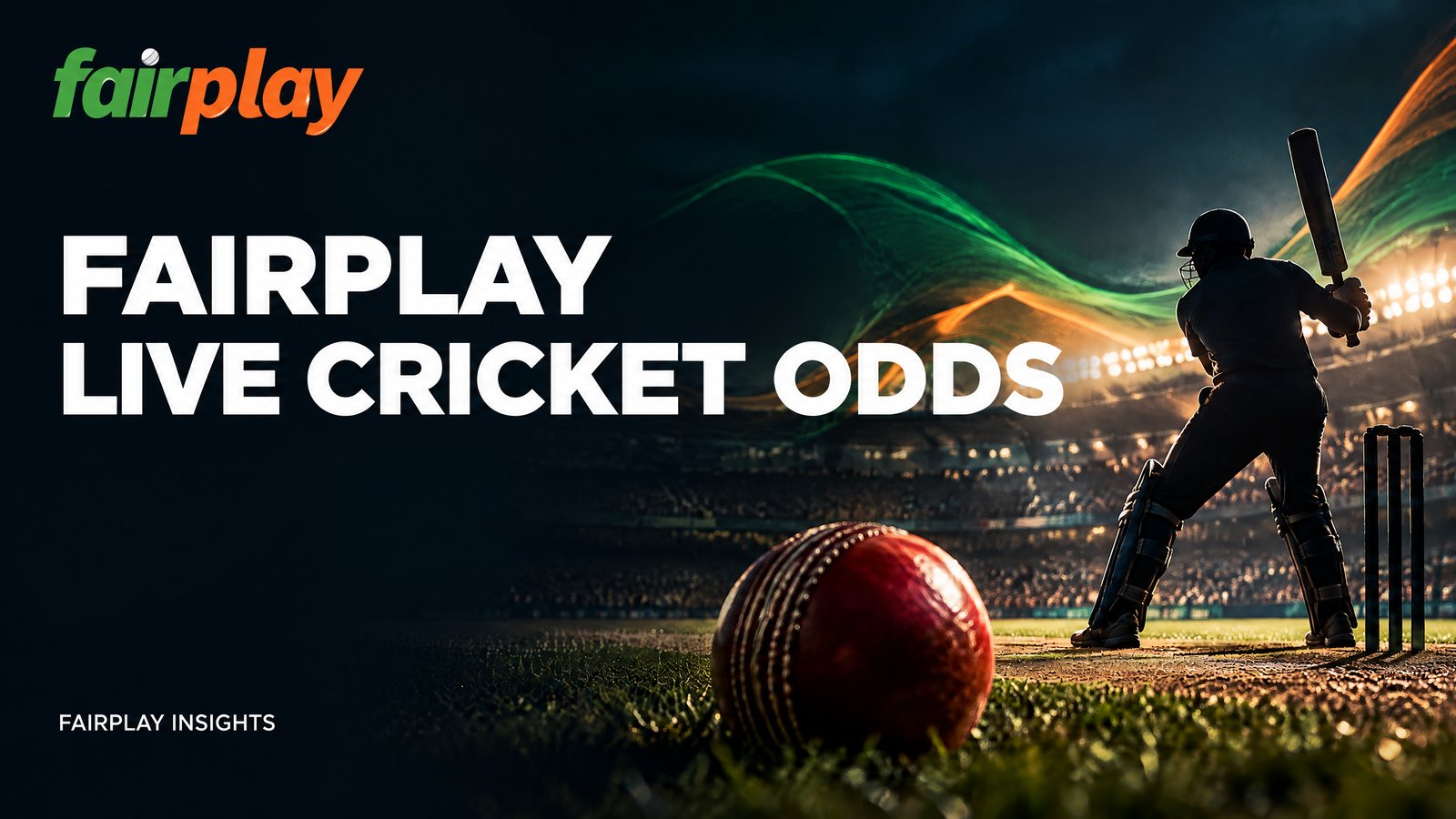 Live Cricket Odds Explained editorial cover with a cricket batter, stadium and abstract green-orange price lines