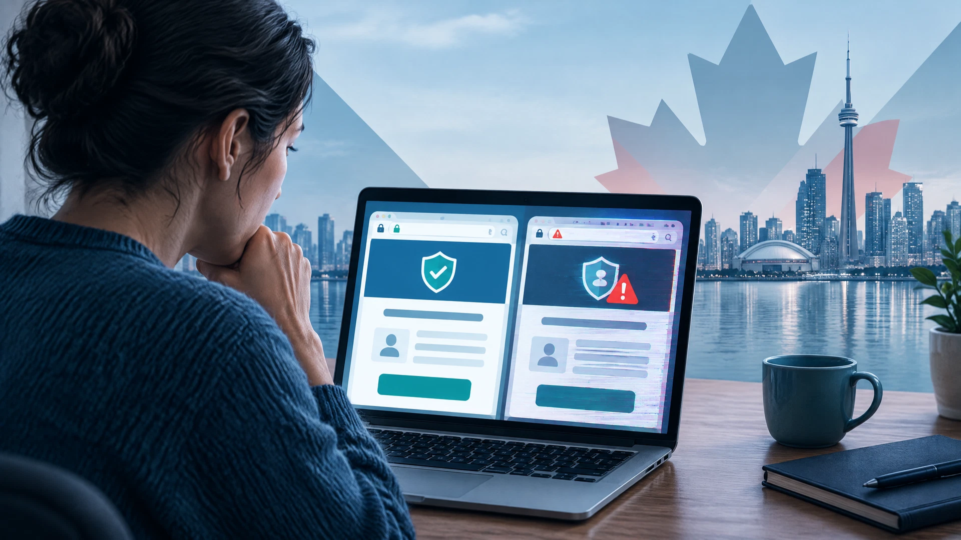 Consumer comparing verified and fraudulent self-exclusion portals in Ontario