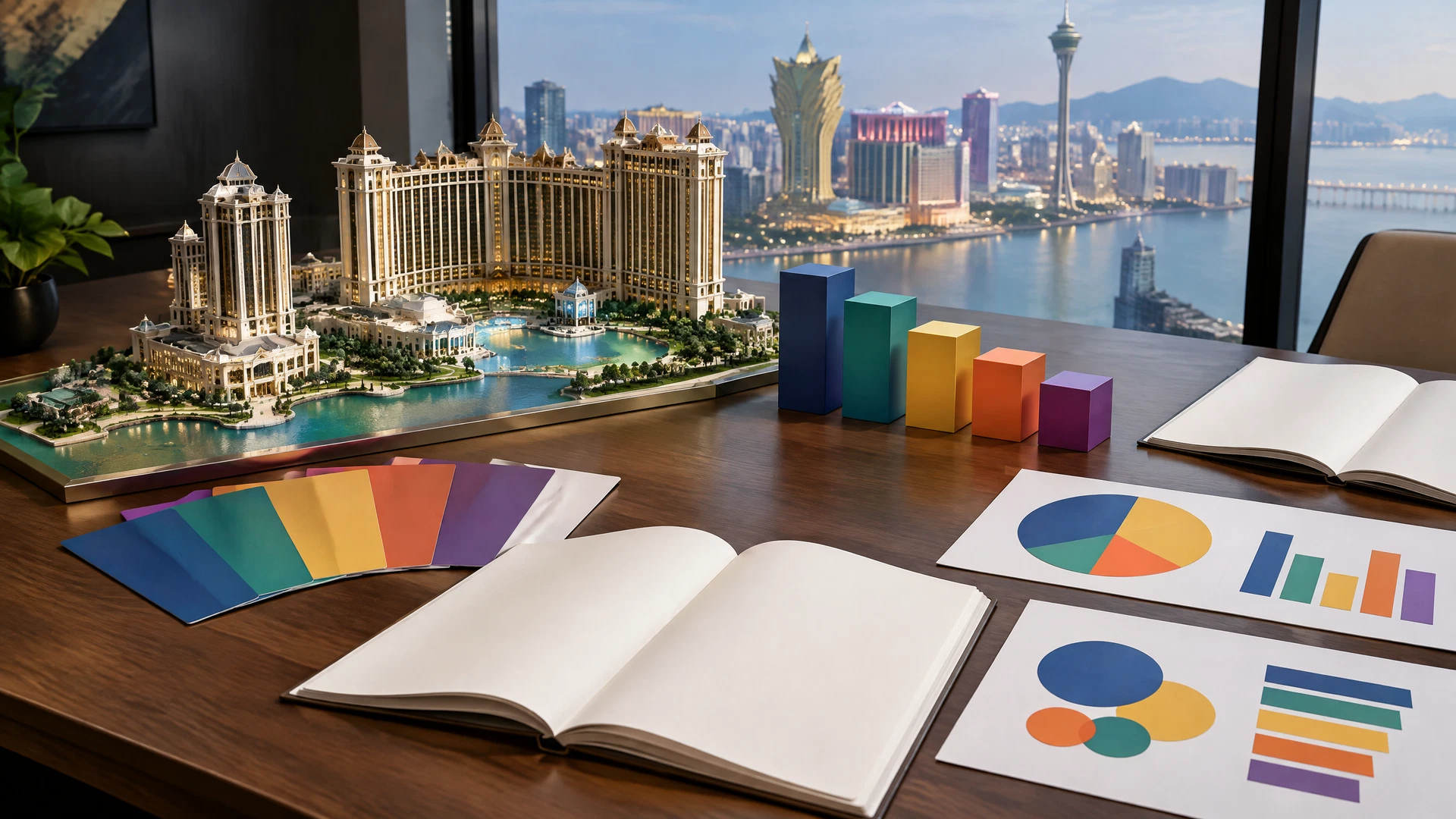 Macau marketing-expenditure study with campaign cards, venue plan, media allocation, and cost ledger